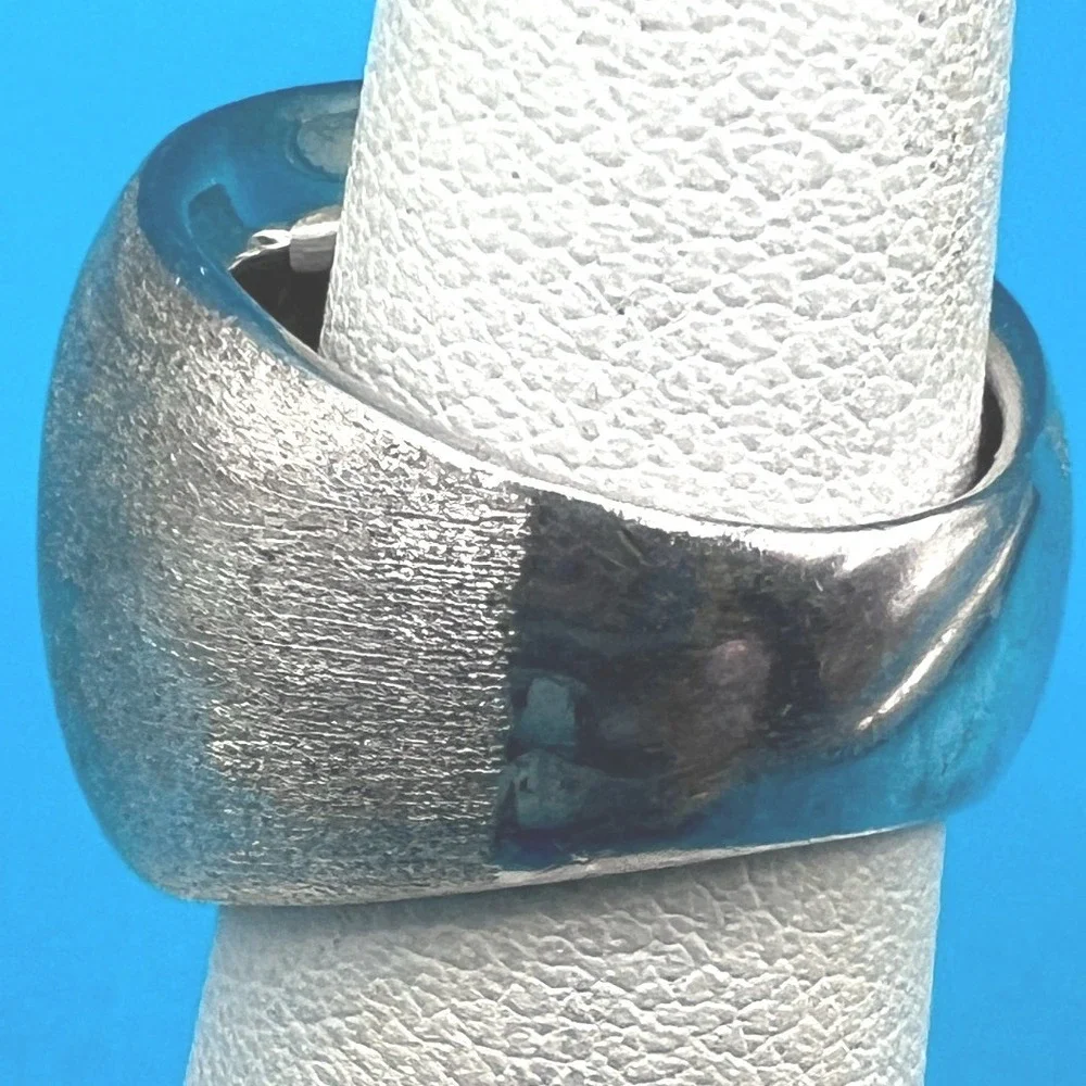 Sterling Siiver Vermeil Unisex Chunky Dome Ring Sz 5‎ Brushed Textured 10g